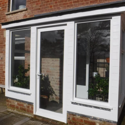 Porch with handmade windows and doors